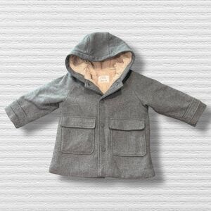 Zara Kids 2-3 Years Hooded Coat Gray Wool Blend Faux Shearling Lined Jacket 98cm